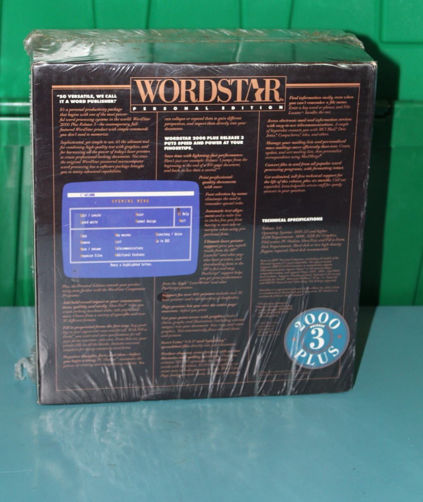 VTG WORDSTAR 2000 3 Plus SEALED LARGE RETAIL BOX PERSONAL EDITION PC SOFTWARE