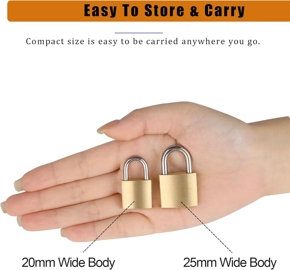 10Pack Small Locks with Same Keys, 3/4" (20Mm) Wide Lock Body Solid Brass Pad...