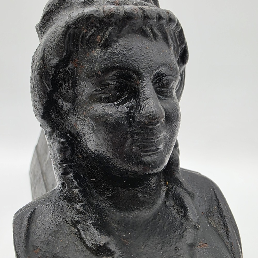 19th Century Queen Bust Firedogs, Antique Cast Iron