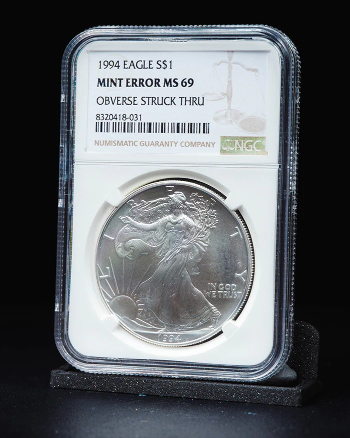1994 Silver Eagle | Mint Error MS69 Obverse Struck Thru