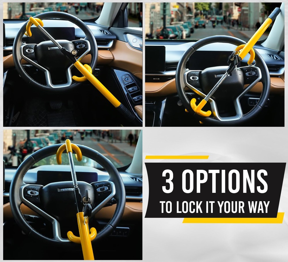 Ultra Secure Car Steering Wheel Lock, No Scratch Dual Locking Hooks, Black