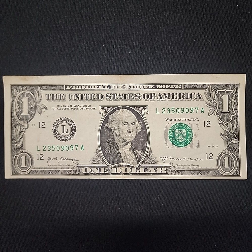 ERROR MISALIGNED MISCUT one dollar bill