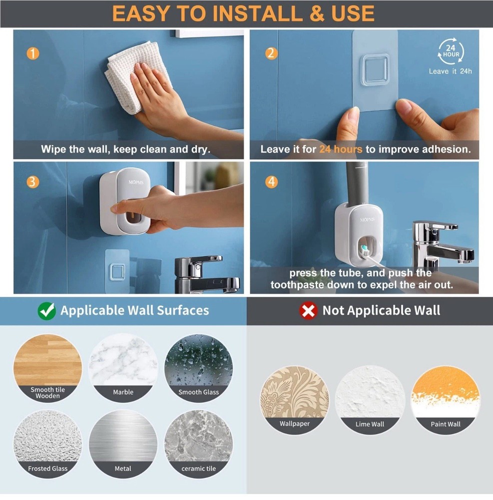 Toothpaste Dispenser, Smart Automatic Toothpaste Dispenser Wall Mounted for B...