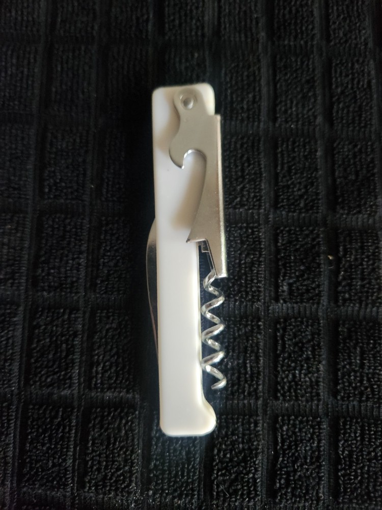 Waiter Corkscrew • Bottle Opener • Knife Combo • White Plastic