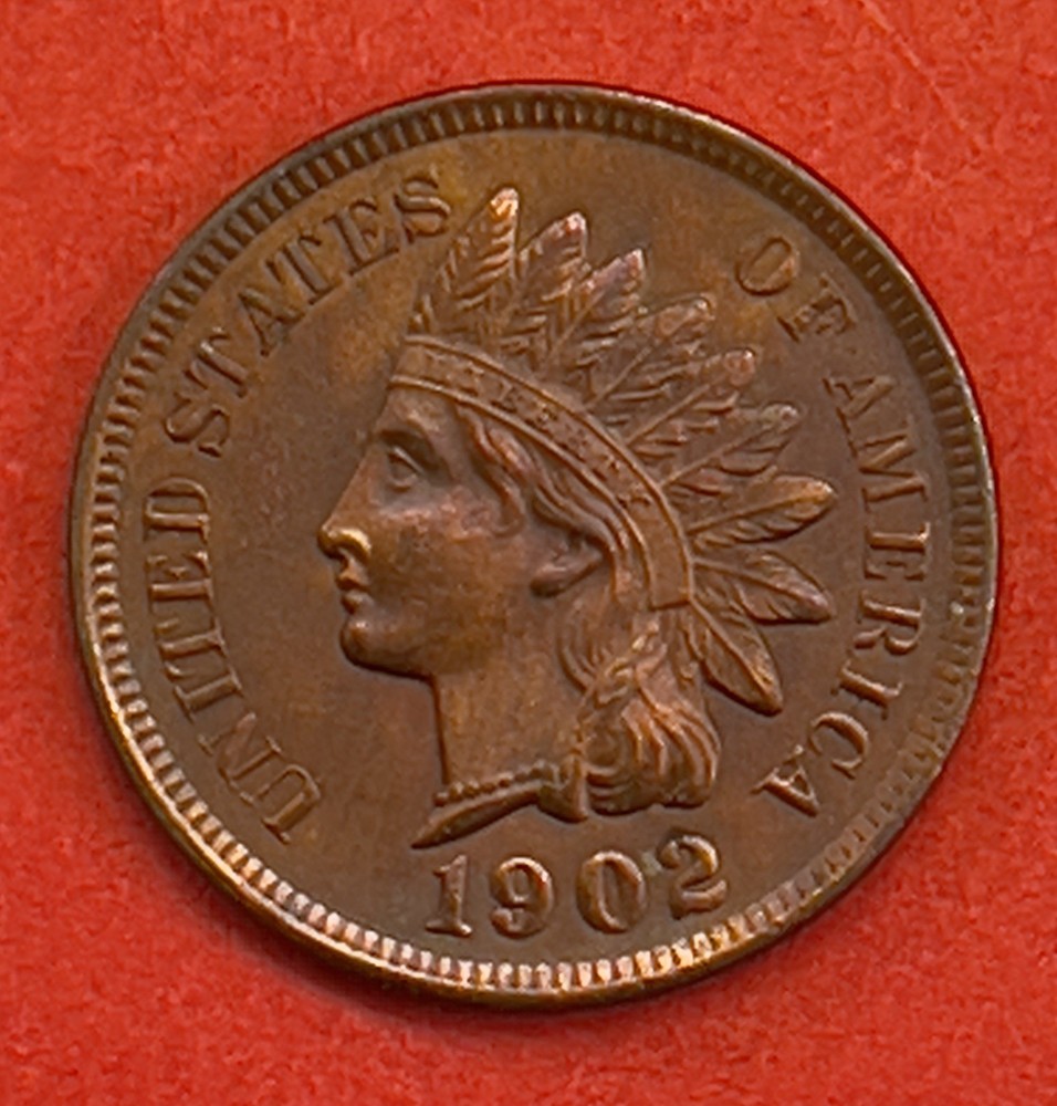 1902 Indian Head Cent,  Red/Brown, Uncirculated.