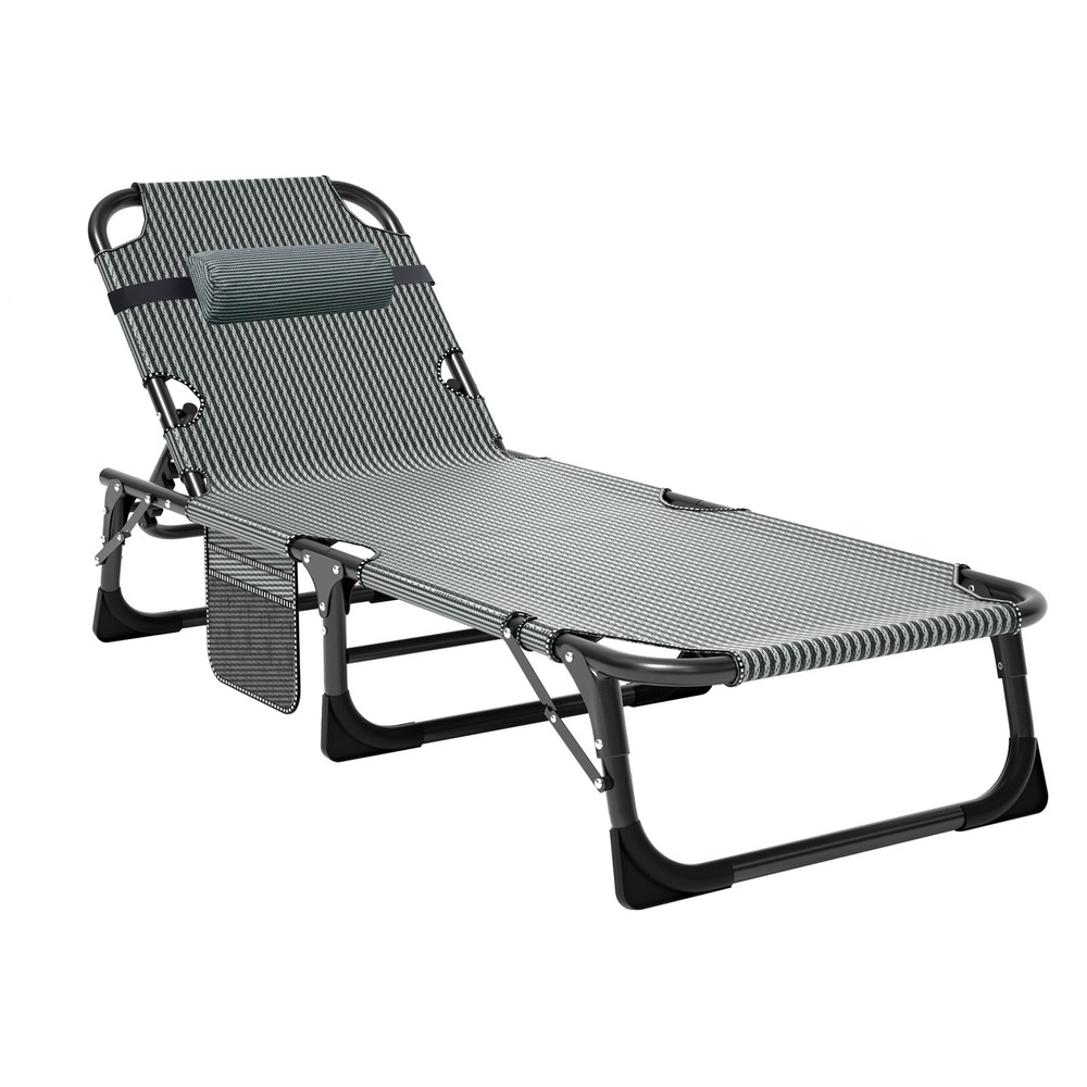 SLSY Folding Camping Cot 4-Position Reclining Folding Chaise & Pillow Cushion
