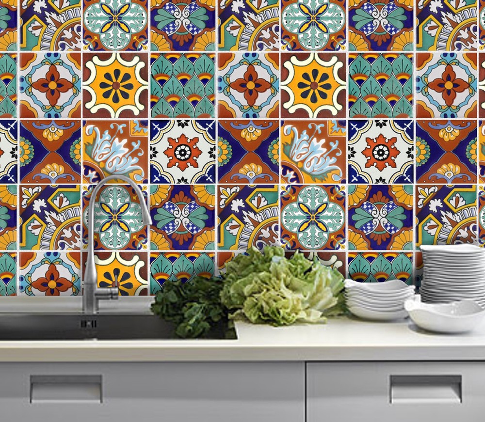 Tile Stickers for Kitchen Backsplash Floor Bath Removable Waterproof Mexican TR8