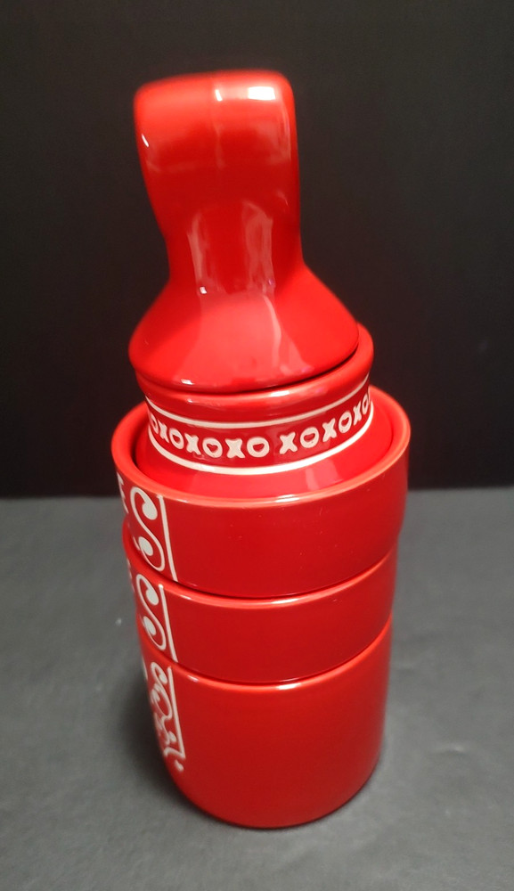 Red Ceramic Love Potion Bottle Shaped Stacking Measuring Cup Set 9" Tall