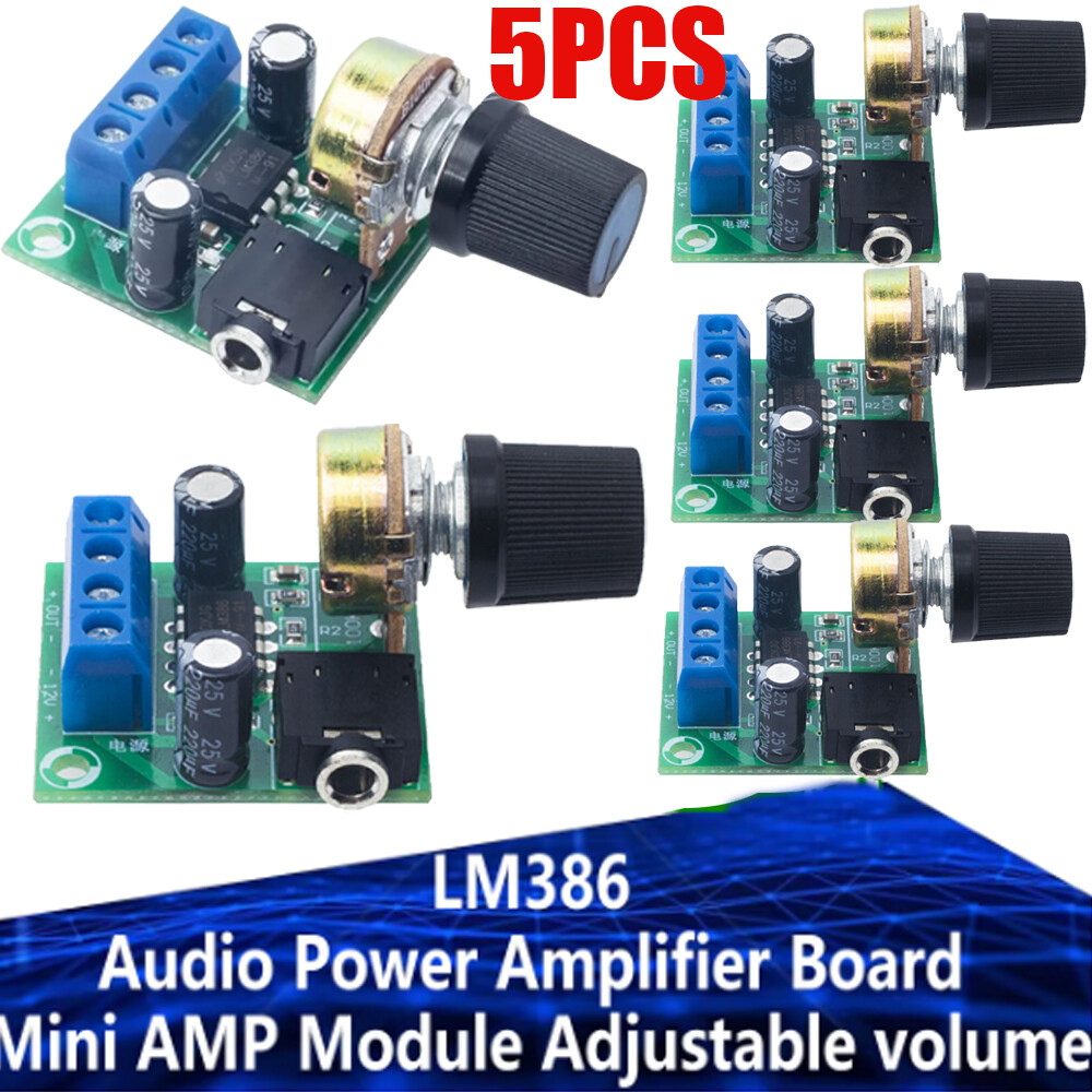 5 Pack Volume LM386 Mini Mono Audio Power Amplifier Board DC3V~12V Module