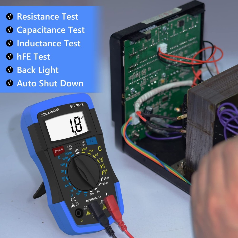 Capacitor Tester 2000pF~200uF, Capacitance Meter, LCR Meter, 200~2000M0 0hm M...