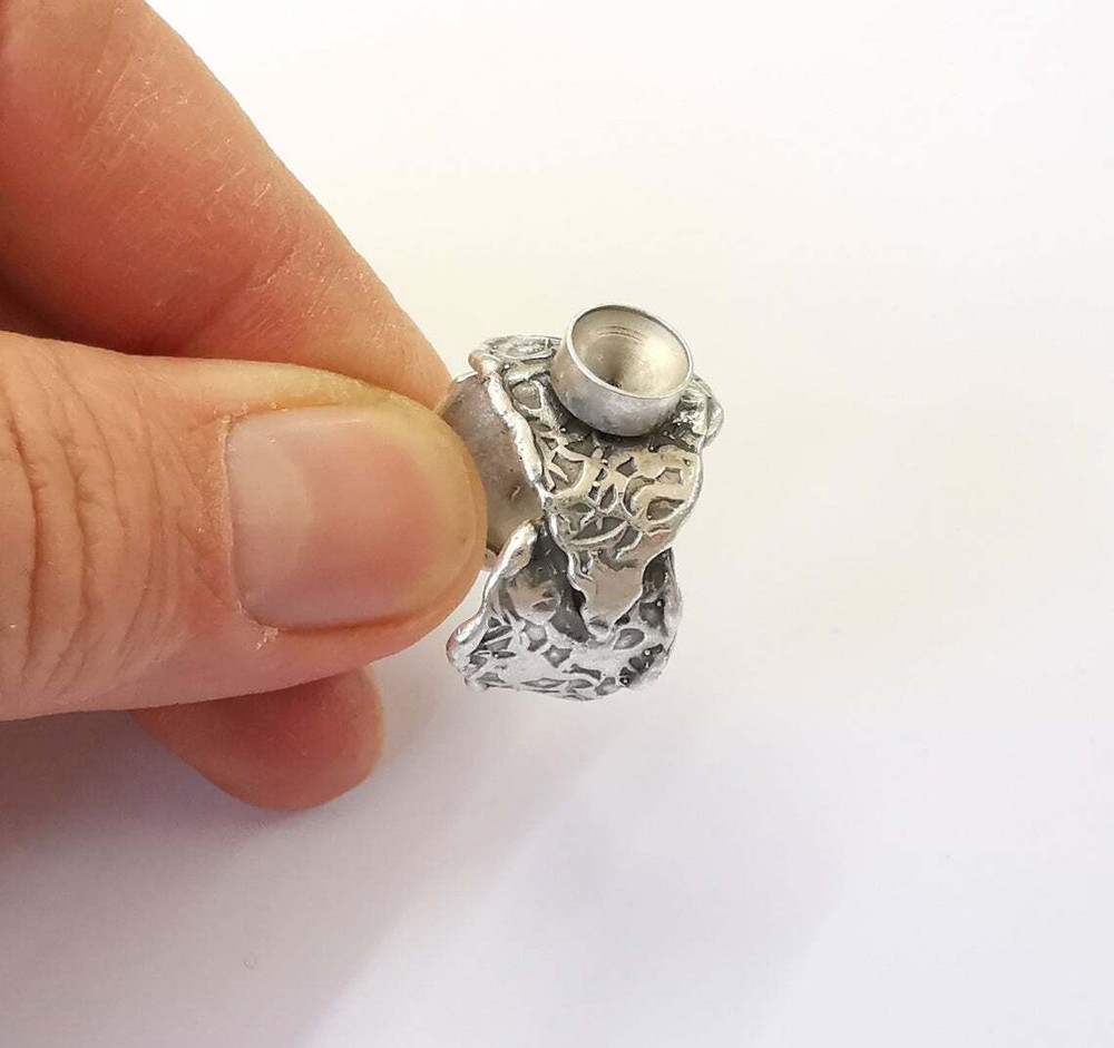 Silver Ring Blank Base Bezel Settings Cabochon Mountings Adjustable brass G24962