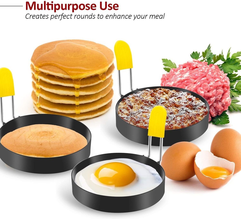 Non-Stick Stainless Steel Egg Ring Set - Perfectly Shaped Eggs, 2-Pack