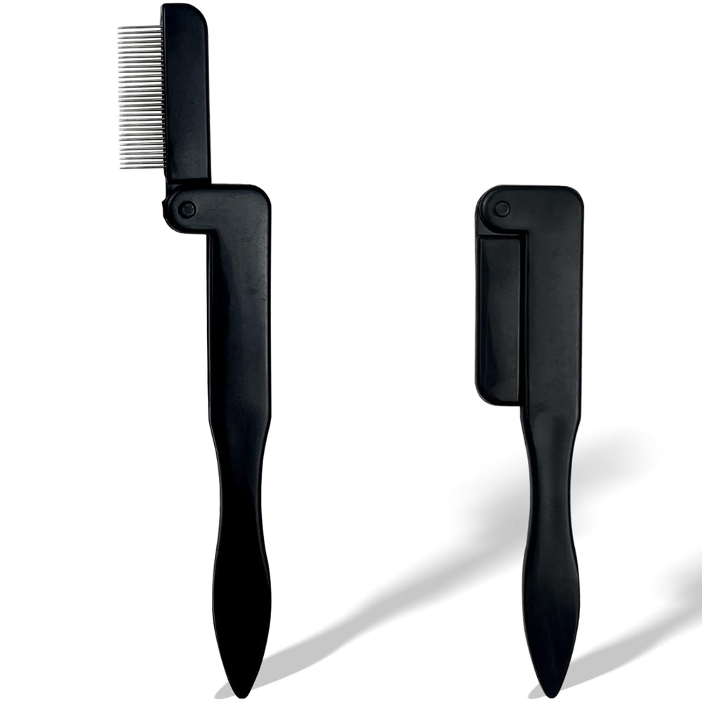 Portable Folding Eyelash Comb Set of 2 – Black, Compact Eyelash Separator