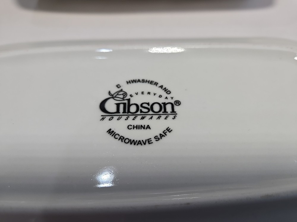GIBSON DESIGNS Covered Butter Dish with Lid Embossed Fruit White Ceramic