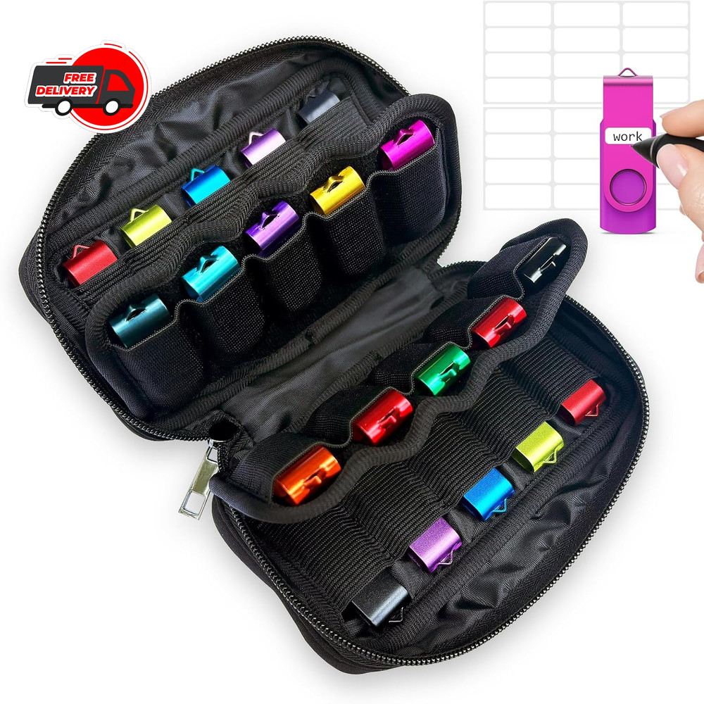 USB Flash Drive Storage Case 20 Slots Electronic Organizer Black Carrying Case