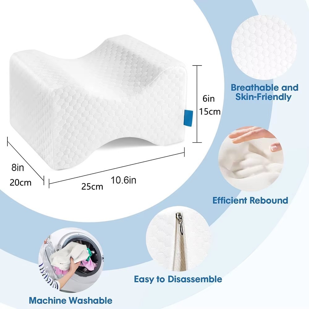 Knee Leg Pillow For Sleeping Cushion Support Between Legs Rest Memory Foam white