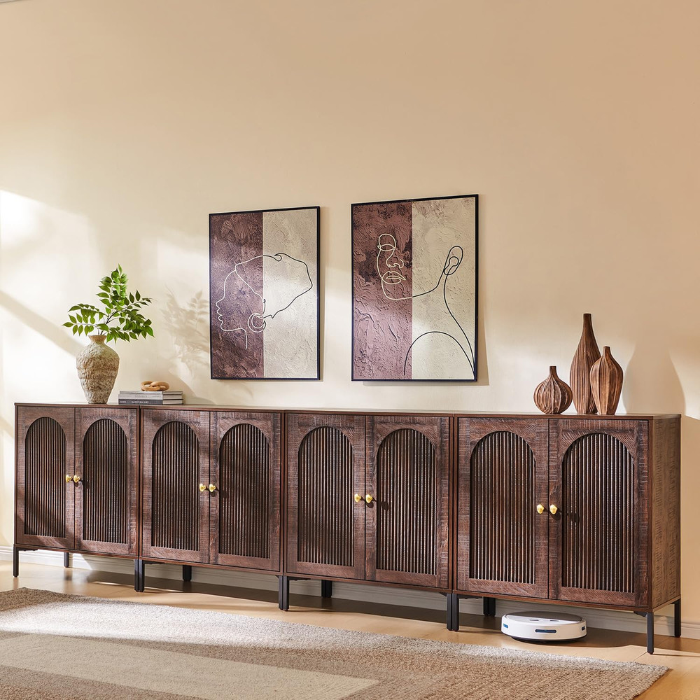 123.5" Modern Buffet Cabinet with Storage Fluted Arched Sideboard Cabinet