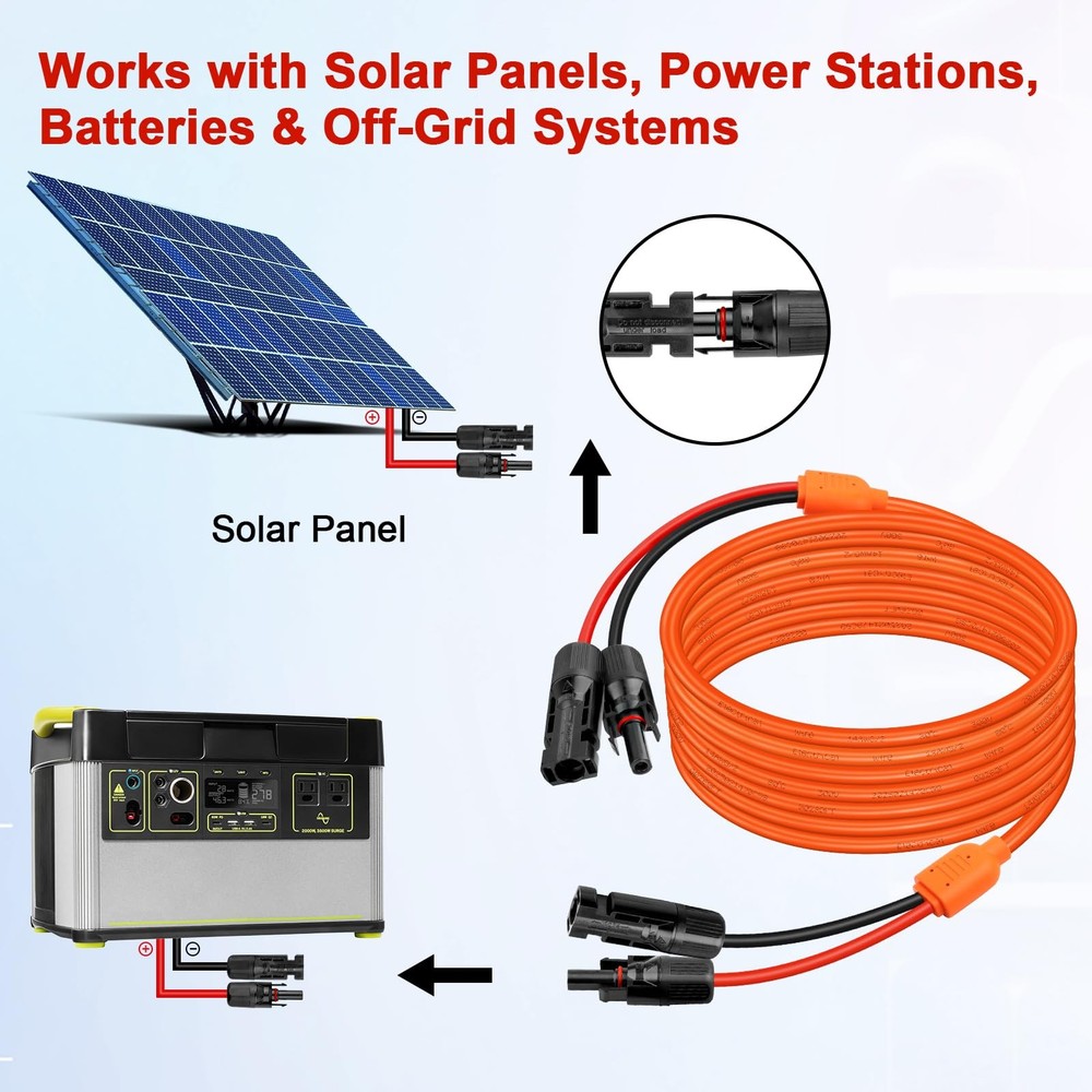 XRDS -RF Solar Extension Cable 30FT, 14AWG Tinned Copper with Solar Panel Connec