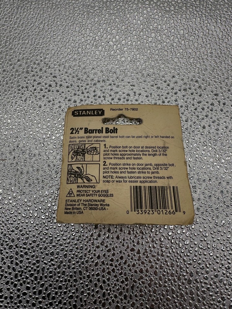 Stanley Door Barrel Bolt Lock 2 1/2" NEW Satin Brass Tone