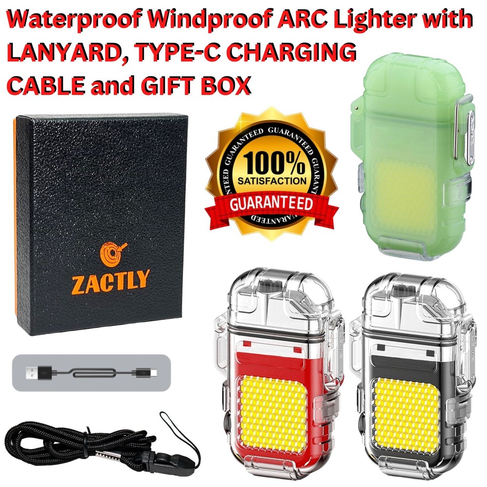 Rechargeable Electric Lighter Dual Arc USB Type C Plasma Waterproof LED Light UK