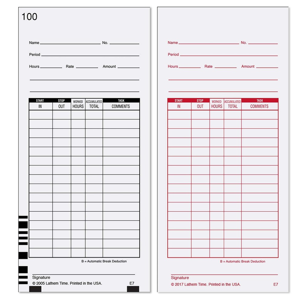 Universal Time Clock Cards, 2-Sided Bi-Weekly Format, 100 Pack Numbered, Whit...