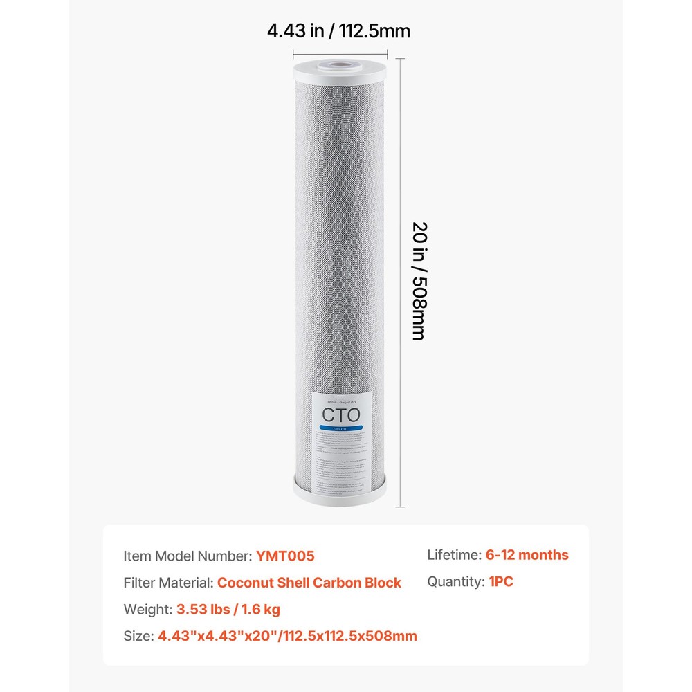 Whole House Water Filter Replacement Cartridge 4.5"x20" CTO Carbon 1 Pack