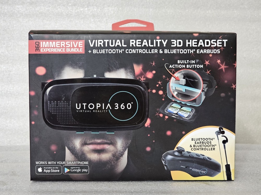 ReTrak Utopia 360 VR Degree 3D Headset Bundle Bluetooth Earbuds / Controller