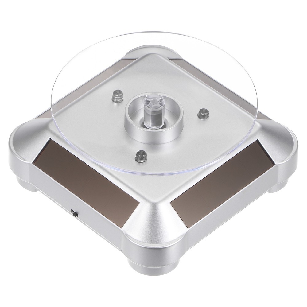 Solar Display Stand Turntable 360°Rotating Double Use LED Light ABS Silver