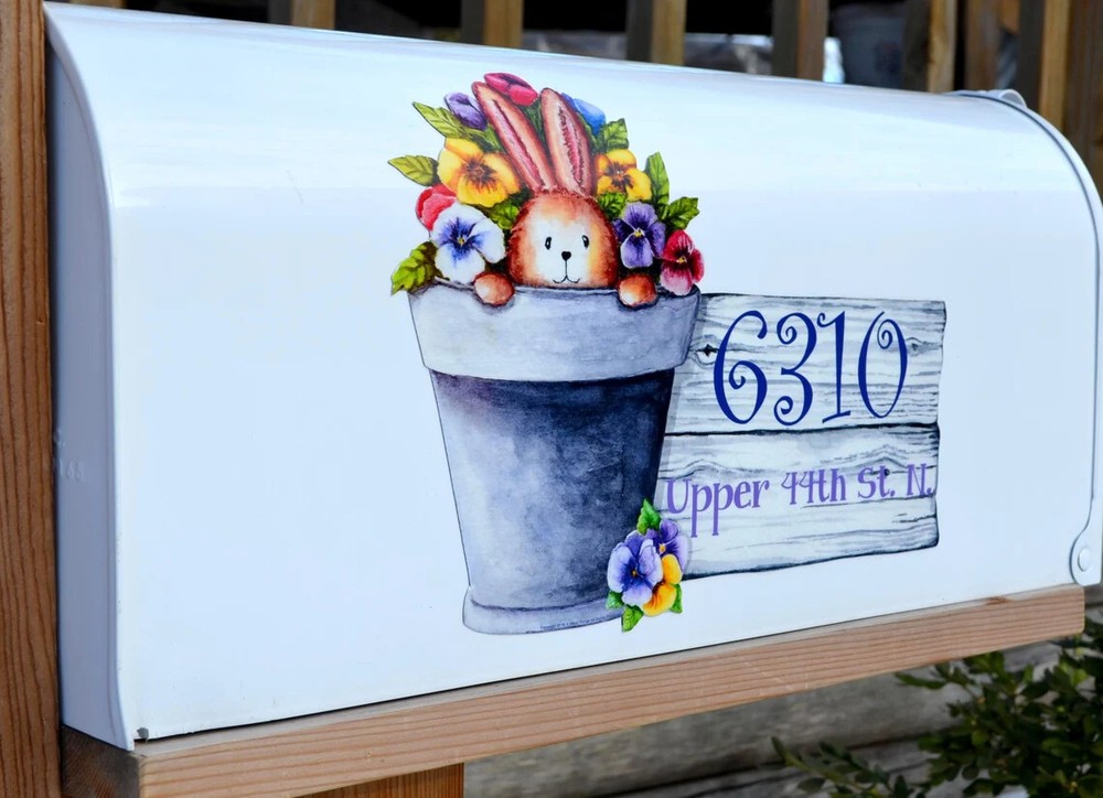 Mailbox Magnet (Partial Cover) Spring Potted Bunny with Pansies Custom Mail Box