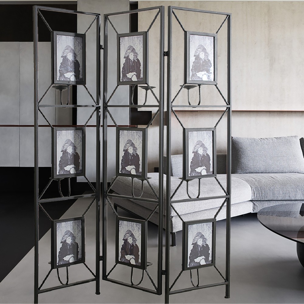 3-Panel Room Divider Screen w/9 Photo Frames, 71" Tall Folding Decorative Screen