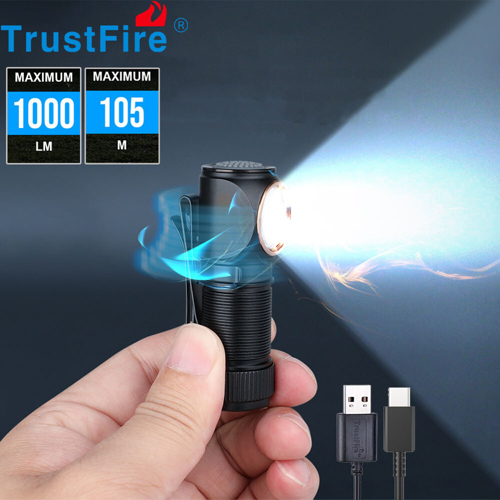 Trustfire 1000 LM Bright LED Flashlight EDC Rechargeable Work Light Waterproof