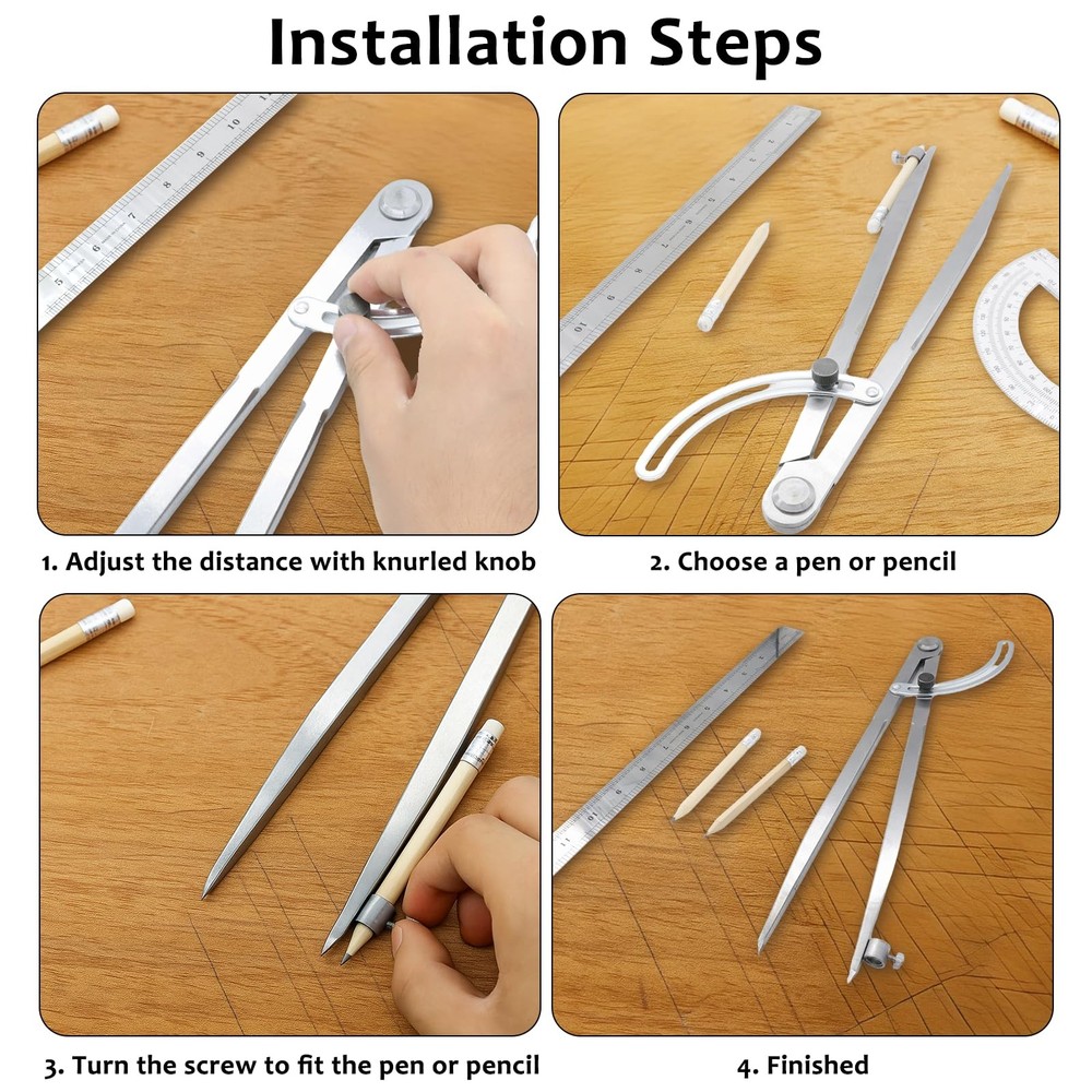 MVRPOWER Compass Geometry Tool, Drawing Compass, 12 inches+2 Pencils