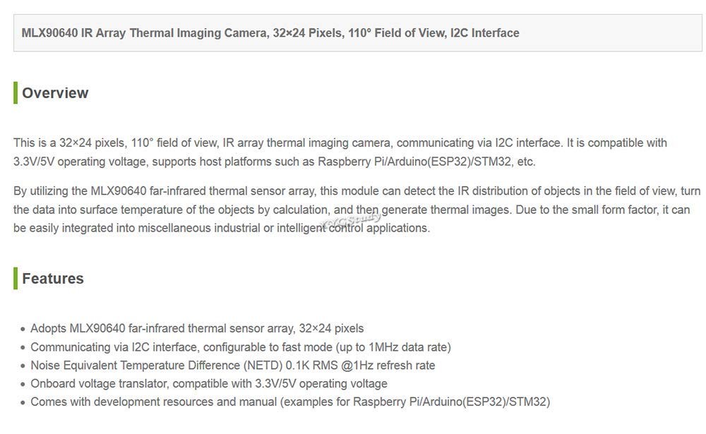 MLX90640 IR Array Thermal Imaging 32×24 Pixels 110° Field of View I2C Interfa...