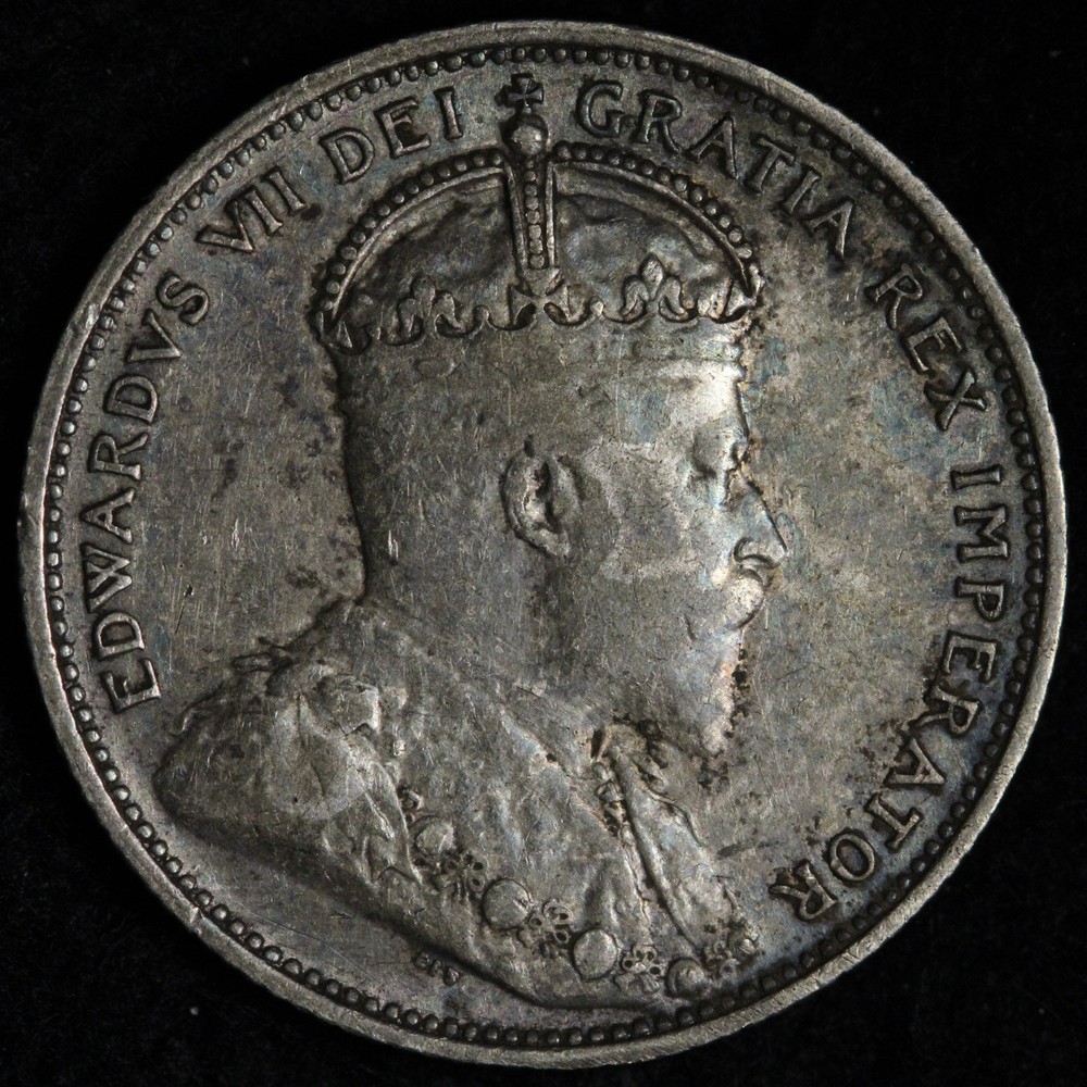 1907 Canada SILVER Twenty Five Cents VF TONED E326 DADCH