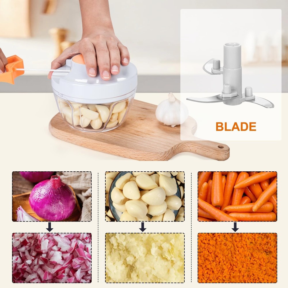 Portable Processor, 500ml Hand Operated Vegetable Chopper, Garlic Crusher