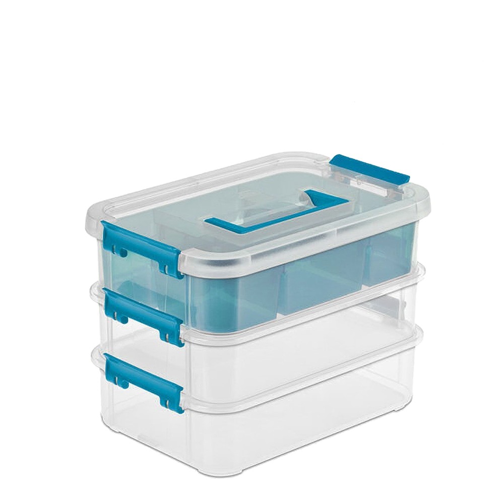 Sterilite Convenient Home 3-Tiered Stacking Carry Storage Box, Clear (12 Pack)