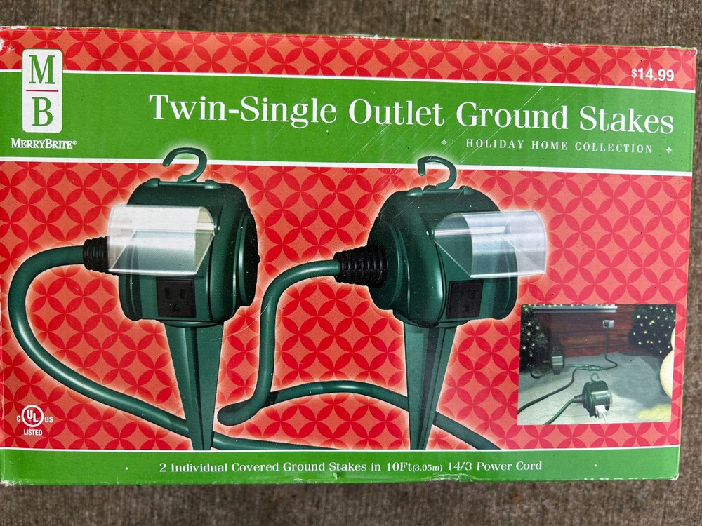 Merry Brite twin single outlet power stake - NEW Rare HTF