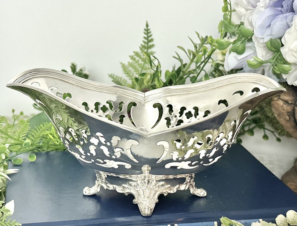 Tiffany Sterling Silver Pierced Bowl Candy Nut Dish Pedestal Monogram