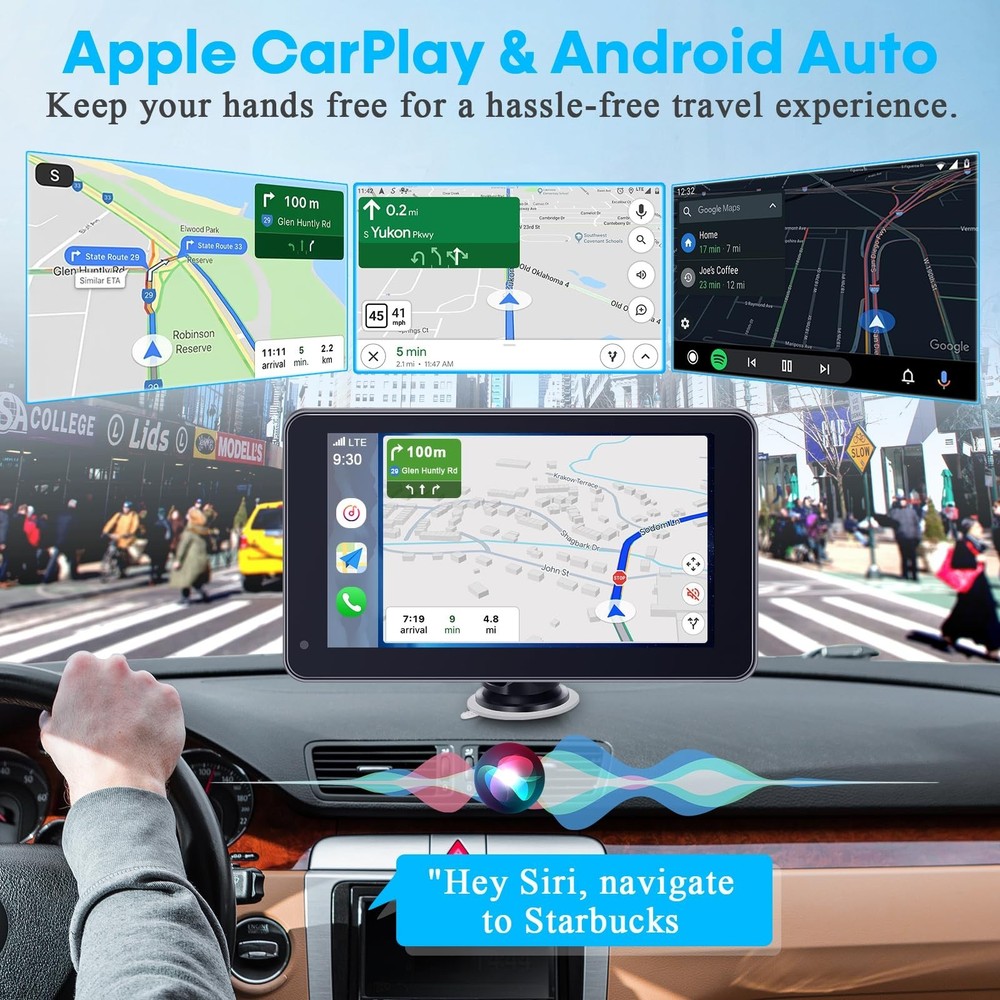 Carplay for Apple Portable Car Screen: Easy Setup 7 Inch Android Auto - Wirel...