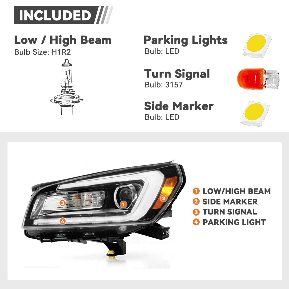Halogen Headlight For 2013-2016 GMC Acadia w/Bulb w/LED Parking Light Left Side