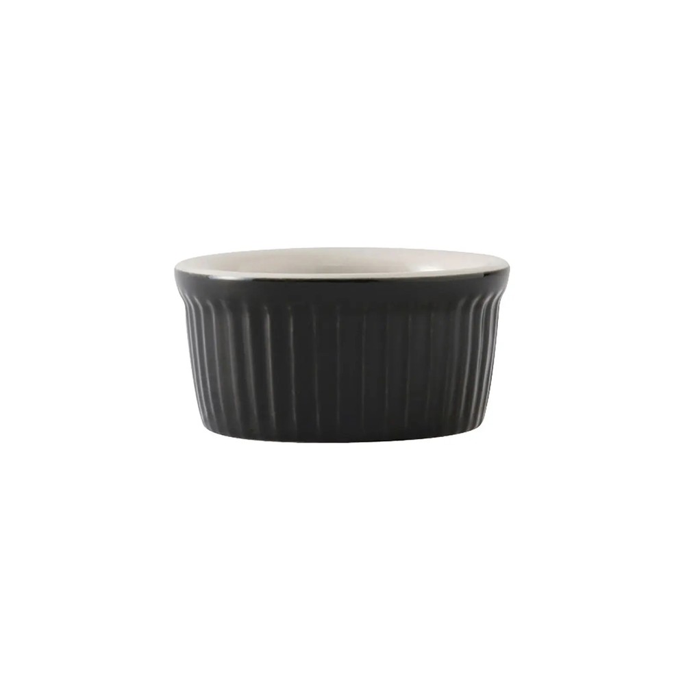 Tuxton China Inc DuraTux 3.5 oz Black/Eggshell Ceramic Fluted Ramekin - 4 Dz