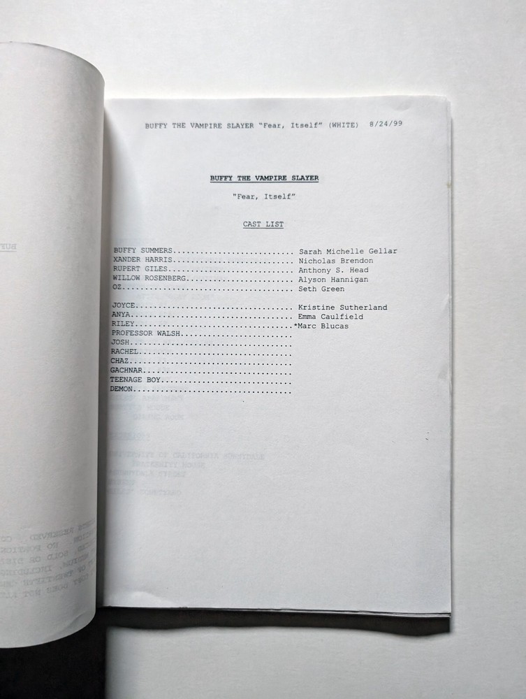 Buffy The Vampire Slayer Original Production Script - "Fear, Itself" S04E04