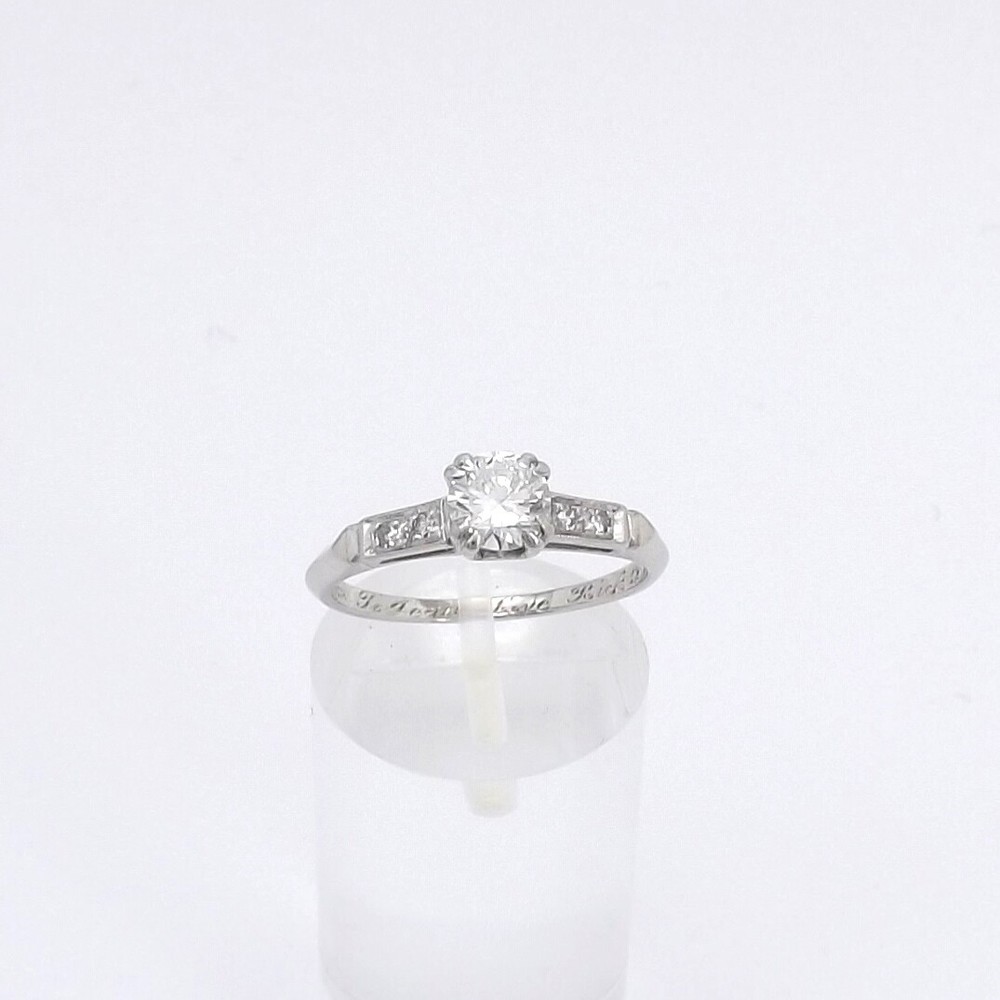 Solid Platinum Round Natural Diamond Promise Engagement Ring Antique Setting