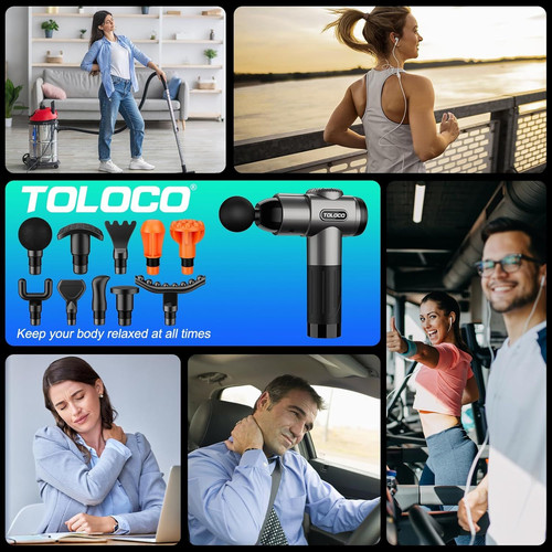 TOLOCO Massage Gun, Deep Tissue Back for Athletes Pain Grey