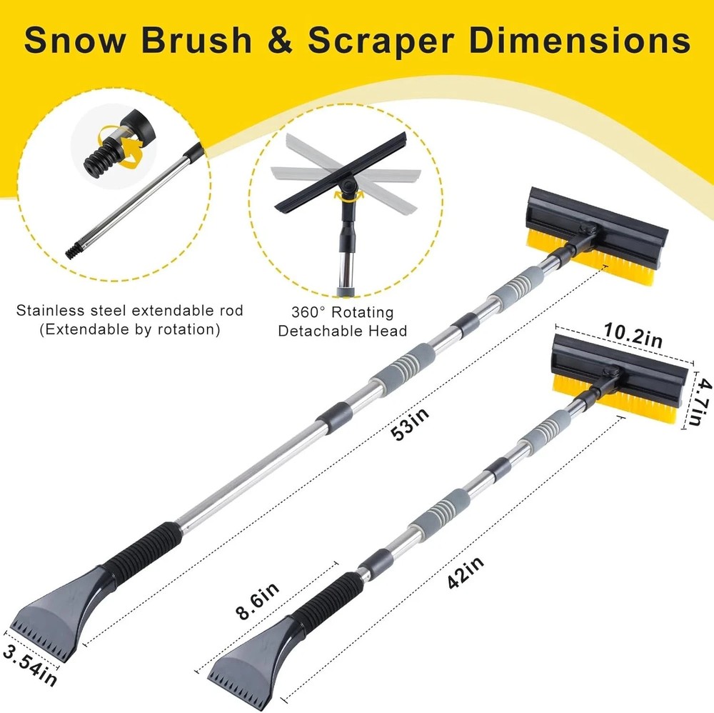 53_ Extendable Retractable Snow Brush & Ice Scraper for CarsSUVsTrucks - 360