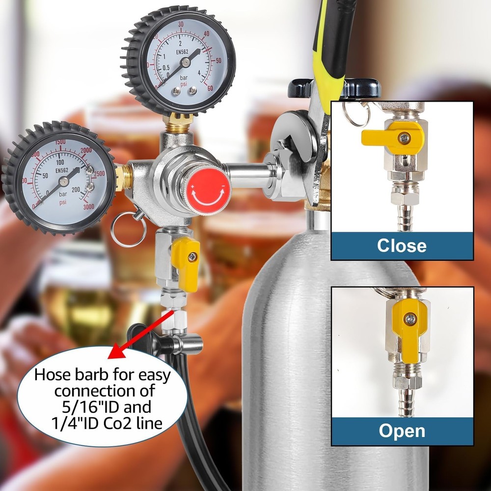 CO2 Regulator Draft Beer Regulator 60PSI Output Pressure Dual Stages Kegerato...