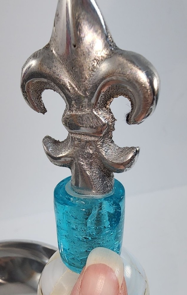 Pewter Shell Double Serving Dish Fleur-de-lis w/Spoons Snack Nuts Mints India Ma