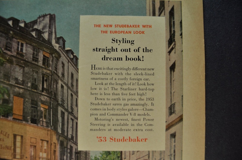 1953 Studebaker Commander Starliner Single Page Ad Sheet Nice Original 53