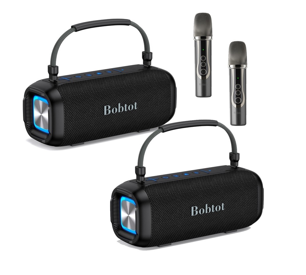 2 Karaoke Bluetooth Speakers Portable Waterproof Speaker Wireless Microphone