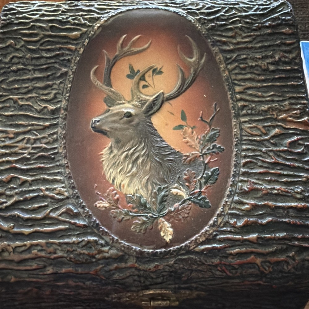 Antique Celluloid Stag Collar Box All Original Nice Shape